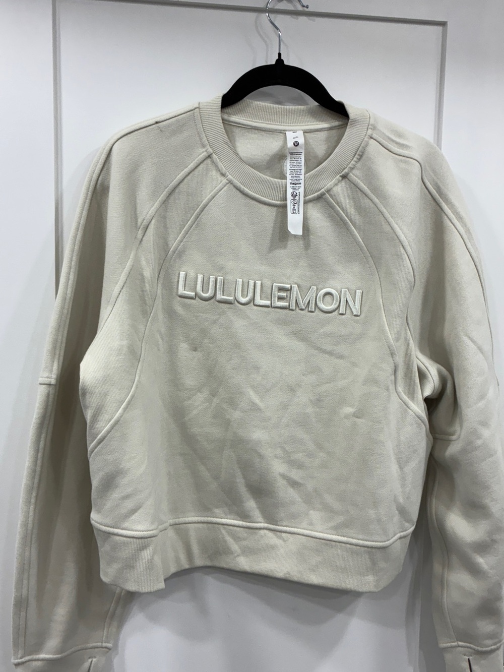 Lululemon Logo Crew Sweatshirt | Size 12 | Ivory/Cream | Embroidered Logo